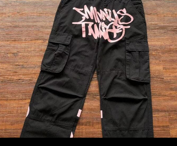 Calça Minus Two Cargo Preto/Rosa