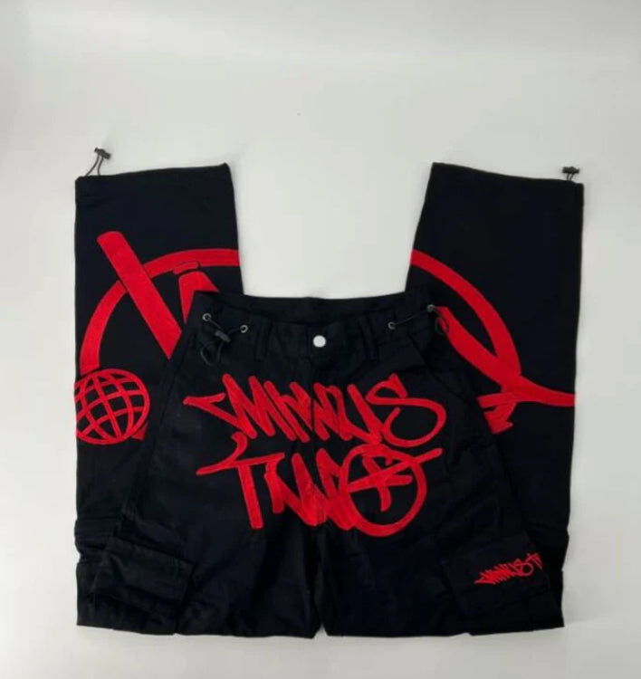 Calça Minus Two Cargo Preto/Vermelha