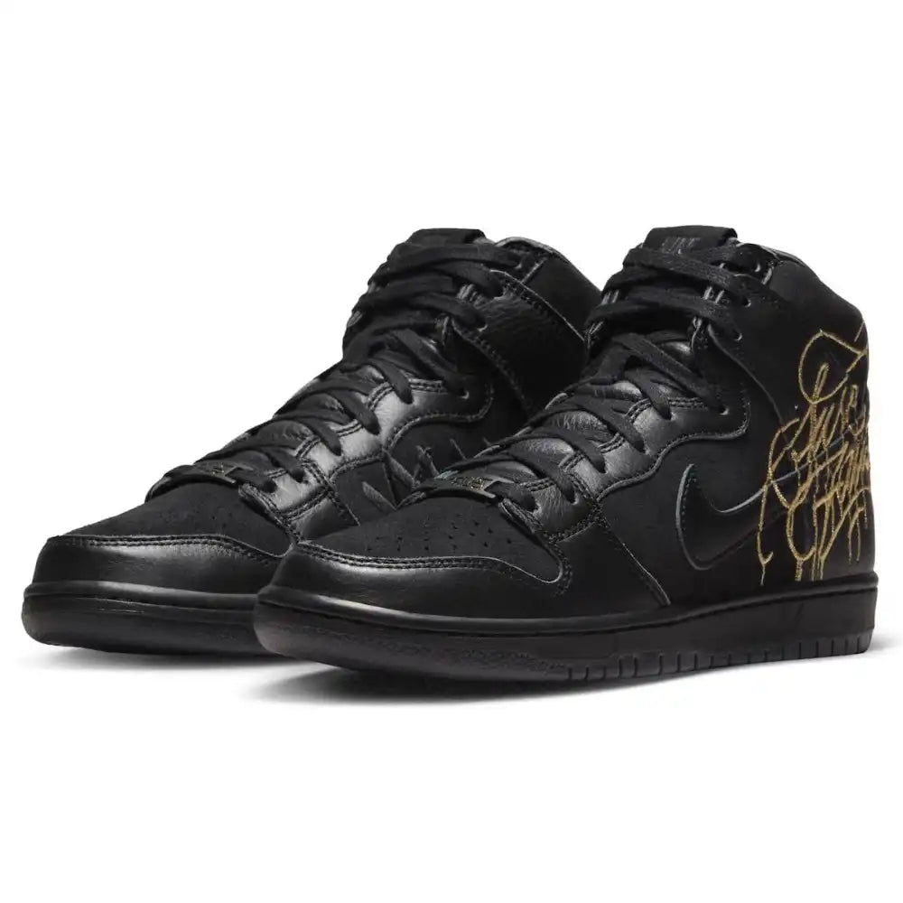 Nike SB Dunk High Pro Black and Metallic Gold - DRIP DOS ARTISTAS 