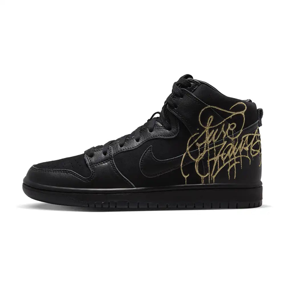 Nike SB Dunk High Pro Black and Metallic Gold - DRIP DOS ARTISTAS 
