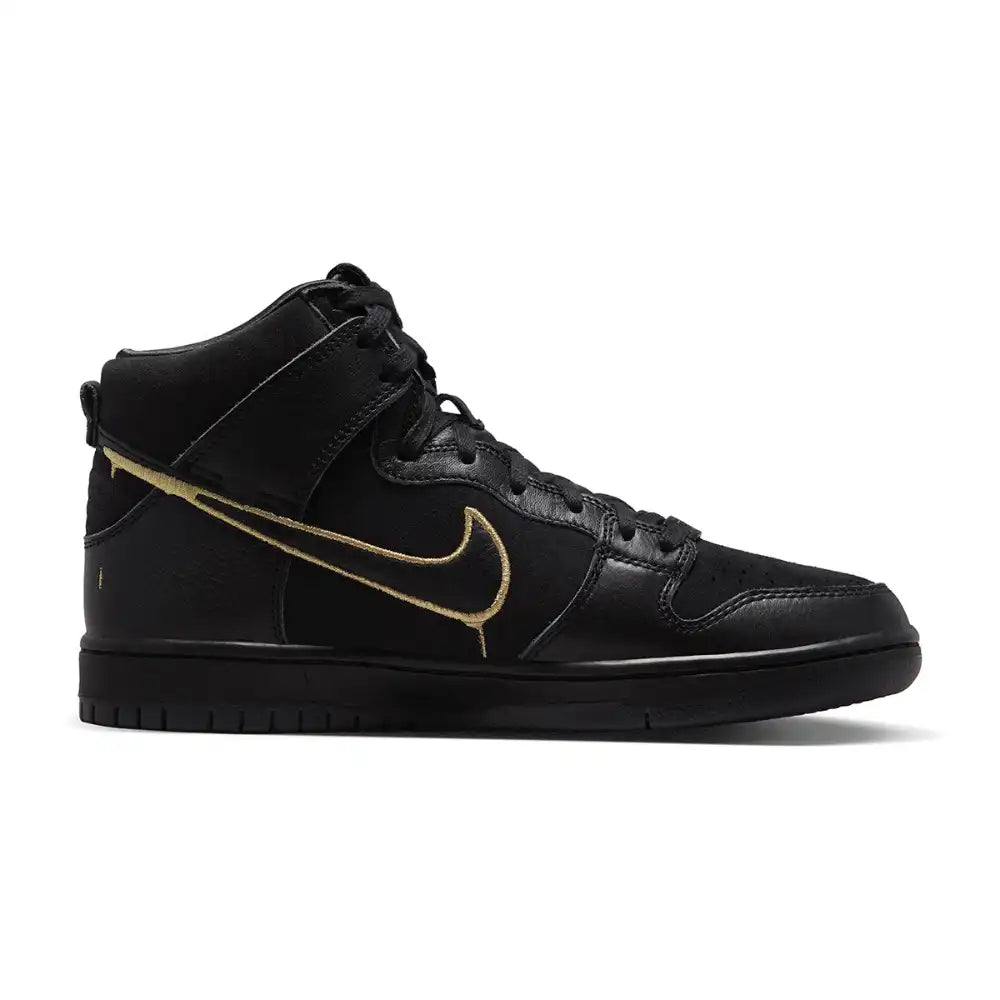 Nike SB Dunk High Pro Black and Metallic Gold - DRIP DOS ARTISTAS 